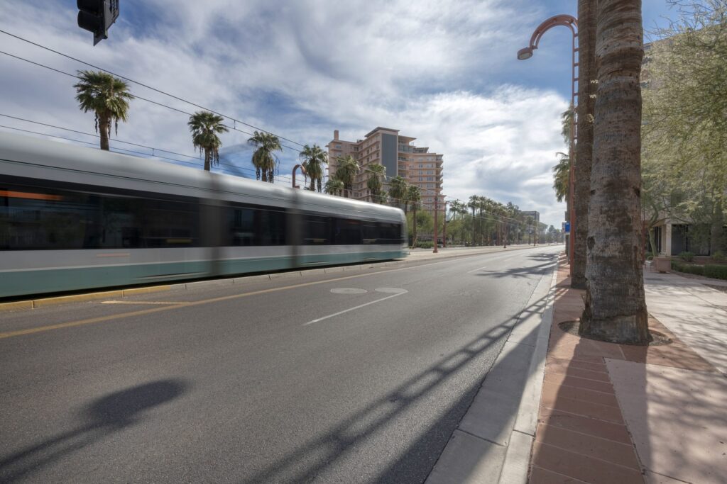 A BRT moving through the city